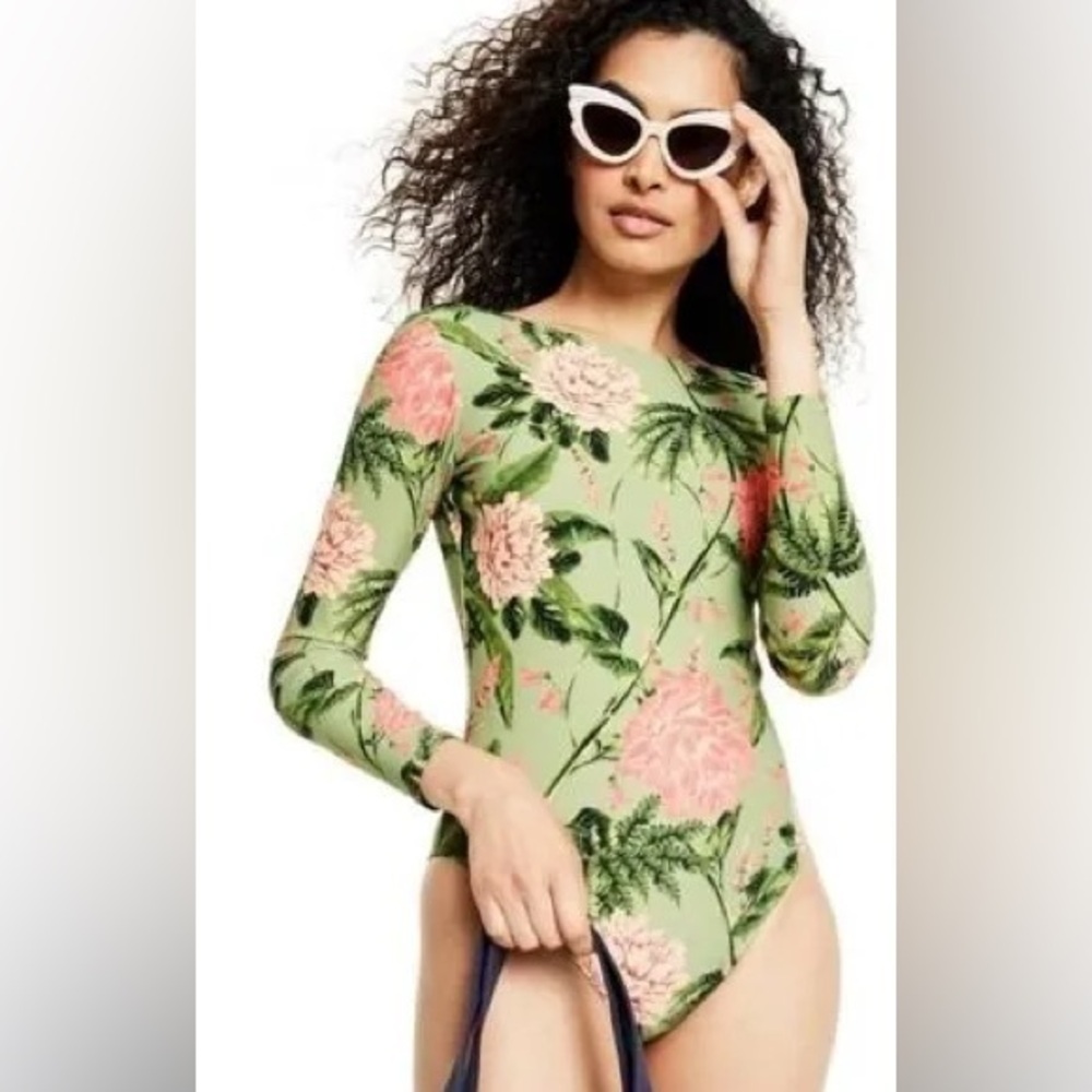 NEW NWT Agua Bendita x Target size L Peony Print Long Sleeve One Piece Swimsuit